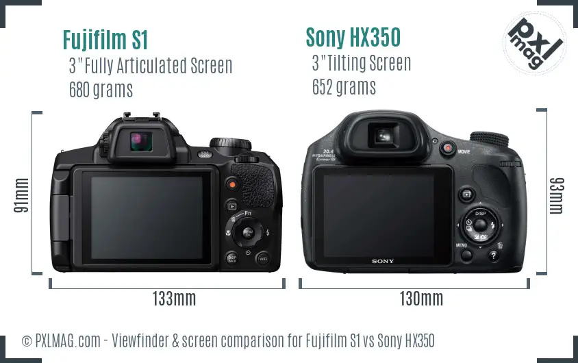 Fujifilm S1 vs Sony HX350 Screen and Viewfinder comparison