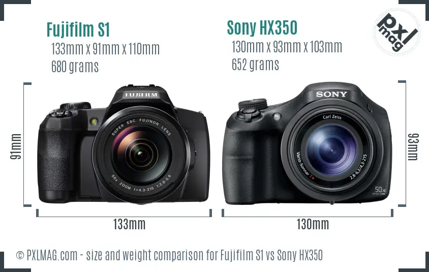 Fujifilm S1 vs Sony HX350 size comparison