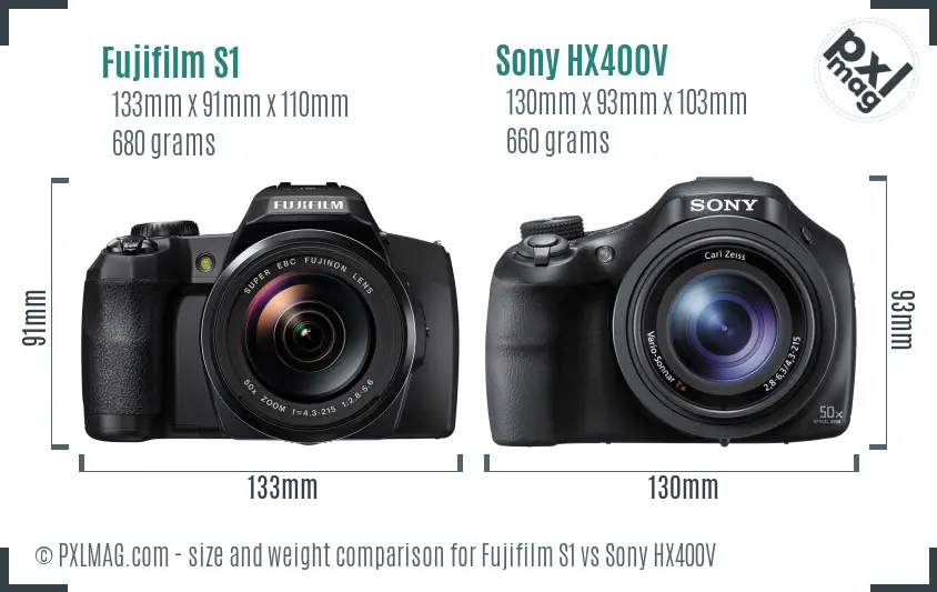 Fujifilm S1 vs Sony HX400V size comparison