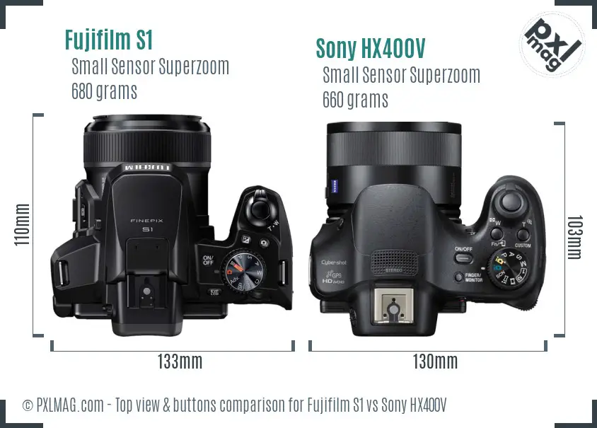 Fujifilm S1 vs Sony HX400V top view buttons comparison