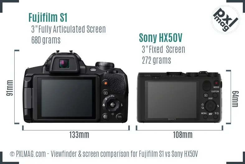 Fujifilm S1 vs Sony HX50V Screen and Viewfinder comparison