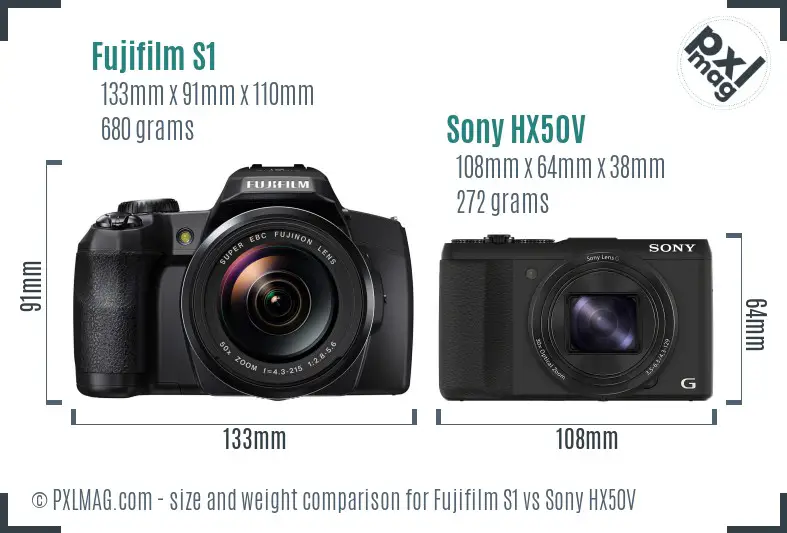 Fujifilm S1 vs Sony HX50V size comparison