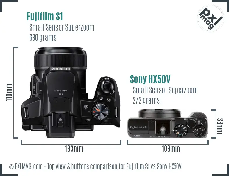 Fujifilm S1 vs Sony HX50V top view buttons comparison