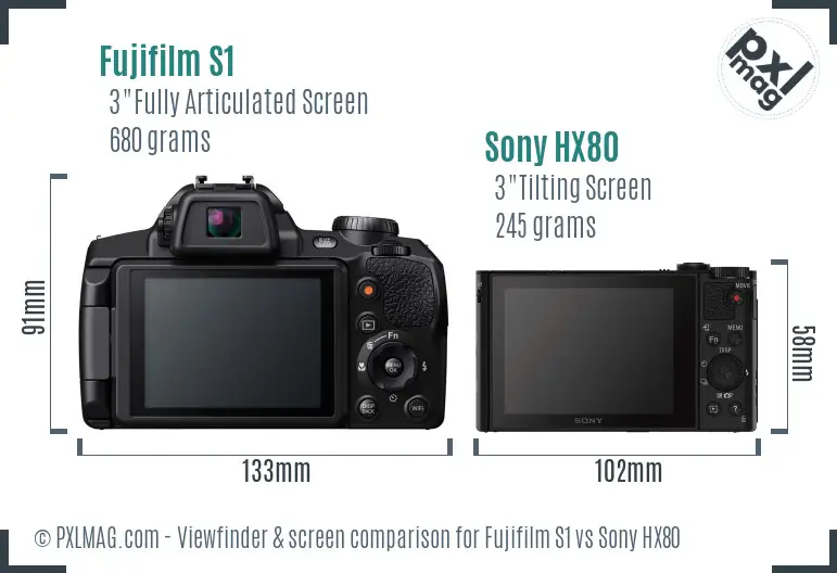 Fujifilm S1 vs Sony HX80 Screen and Viewfinder comparison
