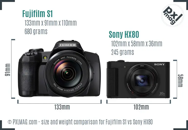 Fujifilm S1 vs Sony HX80 size comparison