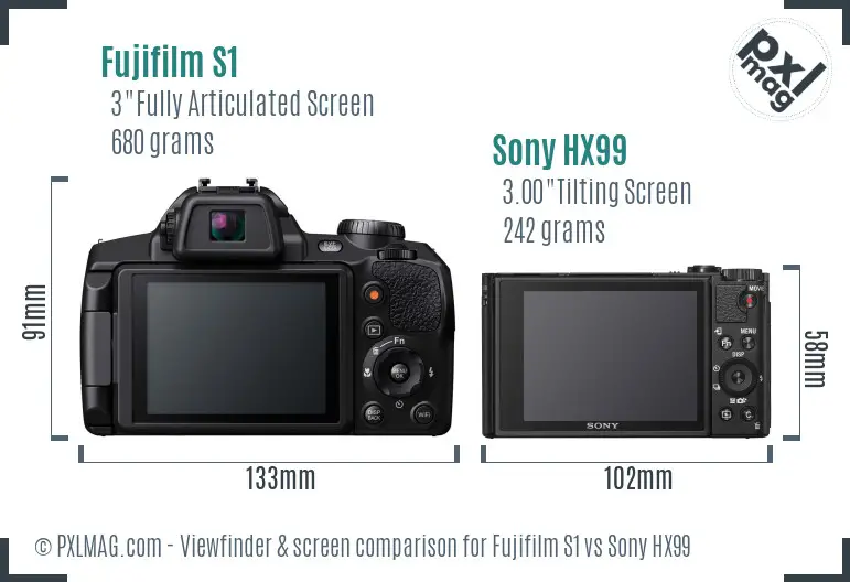 Fujifilm S1 vs Sony HX99 Screen and Viewfinder comparison
