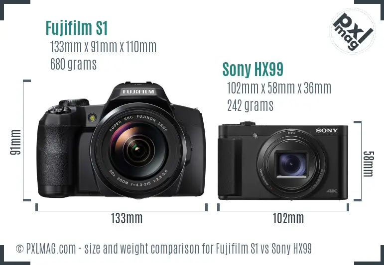 Fujifilm S1 vs Sony HX99 size comparison