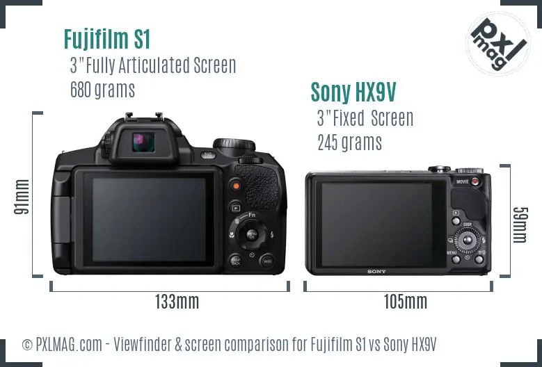 Fujifilm S1 vs Sony HX9V Screen and Viewfinder comparison