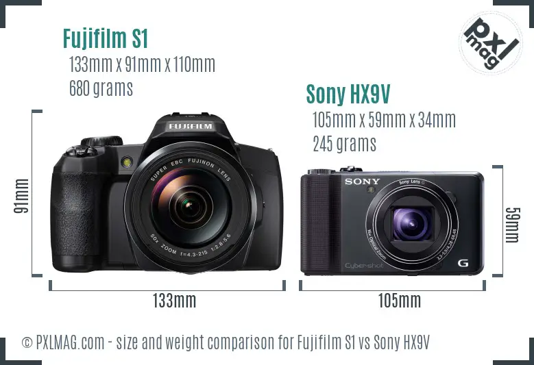 Fujifilm S1 vs Sony HX9V size comparison