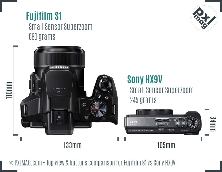 Fujifilm S1 vs Sony HX9V top view buttons comparison