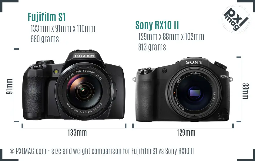 Fujifilm S1 vs Sony RX10 II size comparison