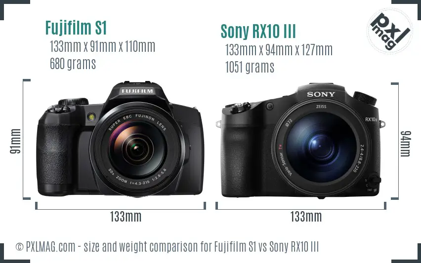 Fujifilm S1 vs Sony RX10 III size comparison