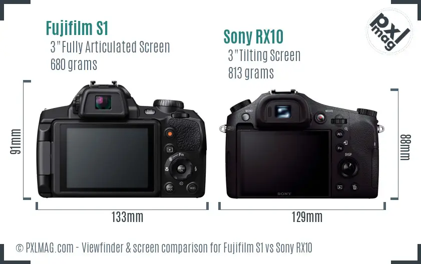 Fujifilm S1 vs Sony RX10 Screen and Viewfinder comparison