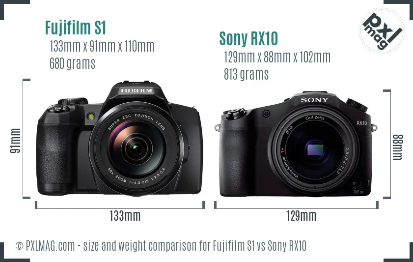 Fujifilm S1 vs Sony RX10 size comparison