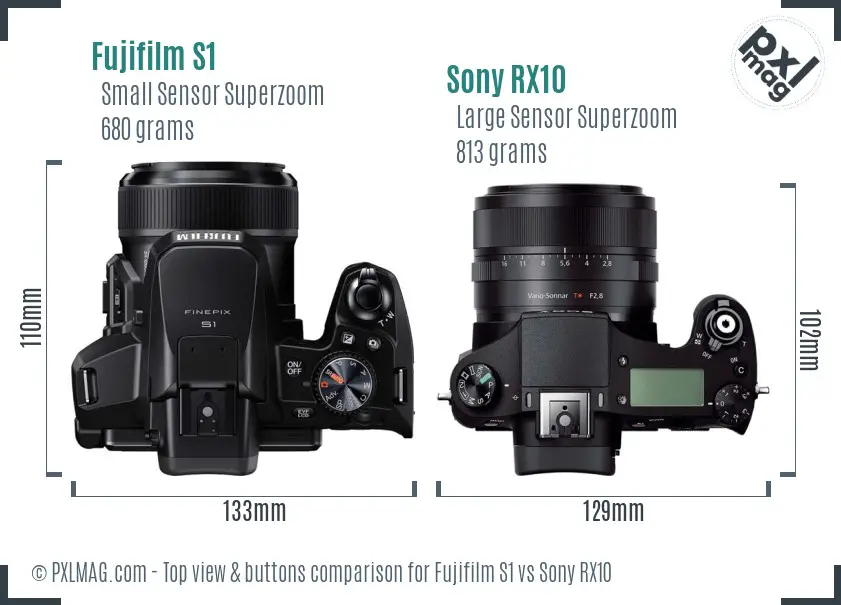 Fujifilm S1 vs Sony RX10 top view buttons comparison