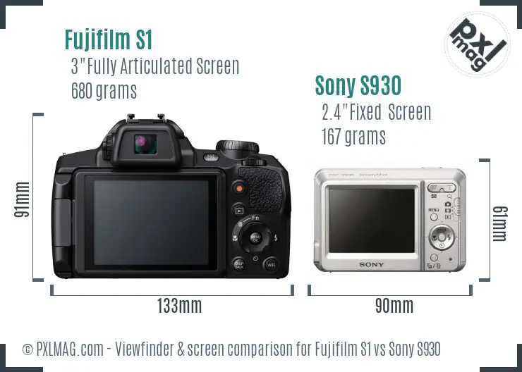 Fujifilm S1 vs Sony S930 Screen and Viewfinder comparison