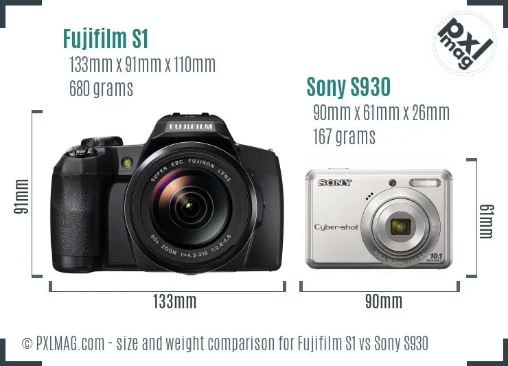 Fujifilm S1 vs Sony S930 size comparison