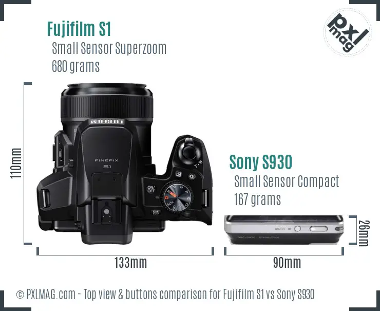Fujifilm S1 vs Sony S930 top view buttons comparison