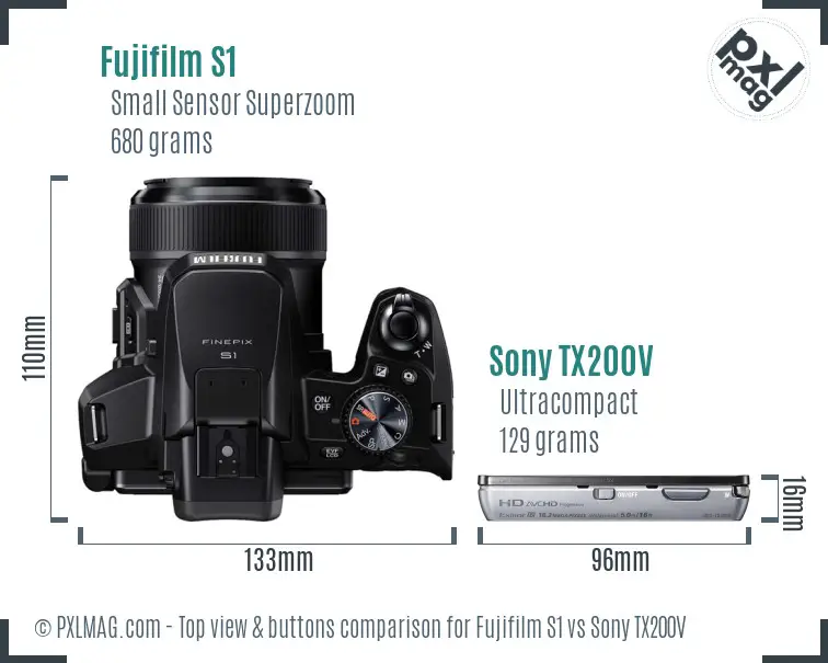 Fujifilm S1 vs Sony TX200V top view buttons comparison