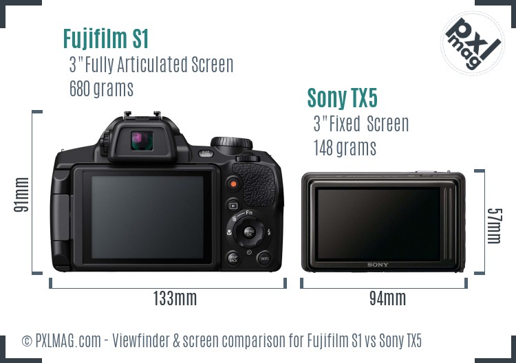 Fujifilm S1 vs Sony TX5 Screen and Viewfinder comparison