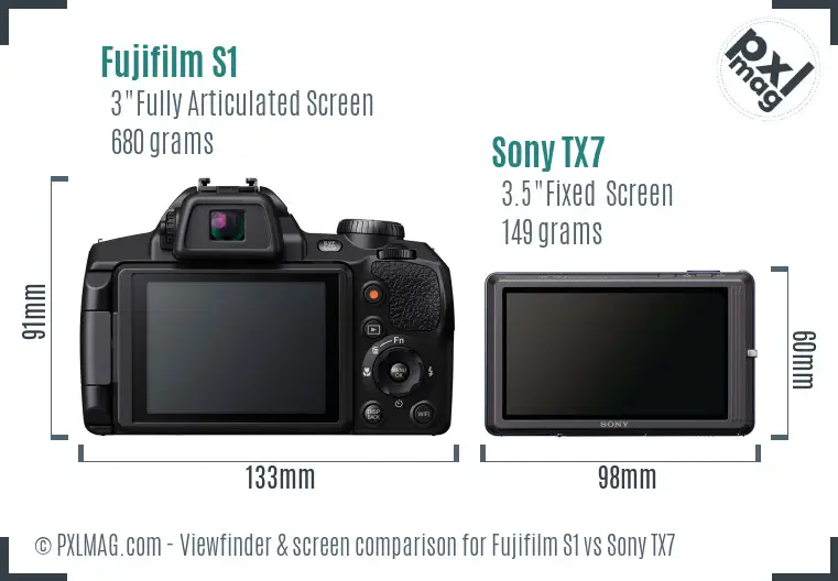 Fujifilm S1 vs Sony TX7 Screen and Viewfinder comparison