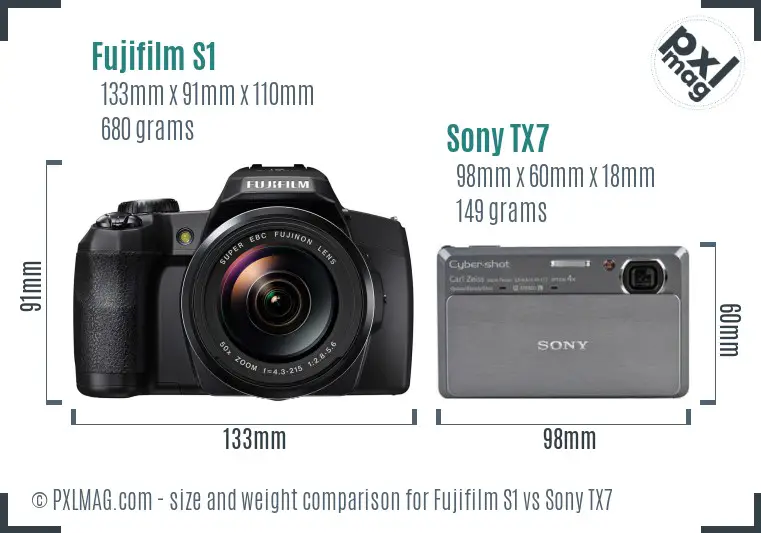 Fujifilm S1 vs Sony TX7 size comparison