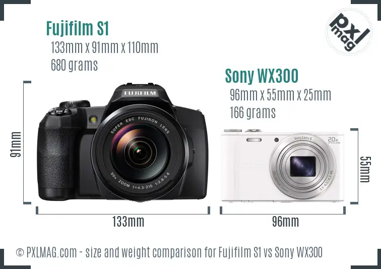 Fujifilm S1 vs Sony WX300 size comparison Fujifilm S1 vs Sony WX300 size comparison