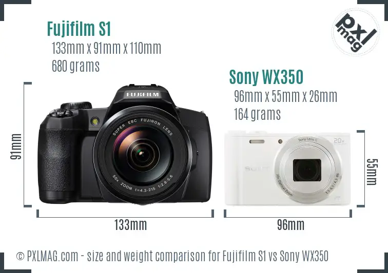 Fujifilm S1 vs Sony WX350 size comparison