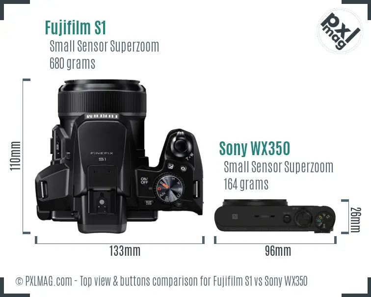 Fujifilm S1 vs Sony WX350 top view buttons comparison