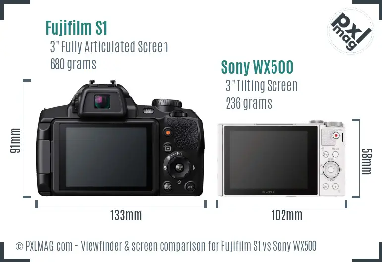 Fujifilm S1 vs Sony WX500 Screen and Viewfinder comparison