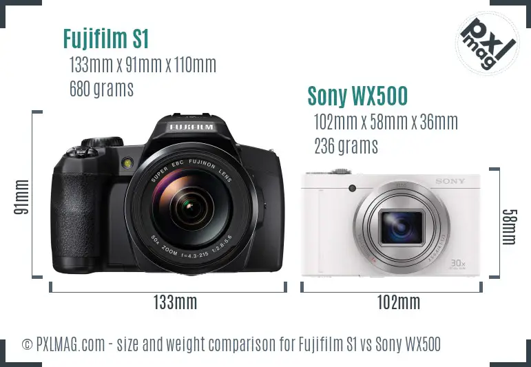 Fujifilm S1 vs Sony WX500 size comparison