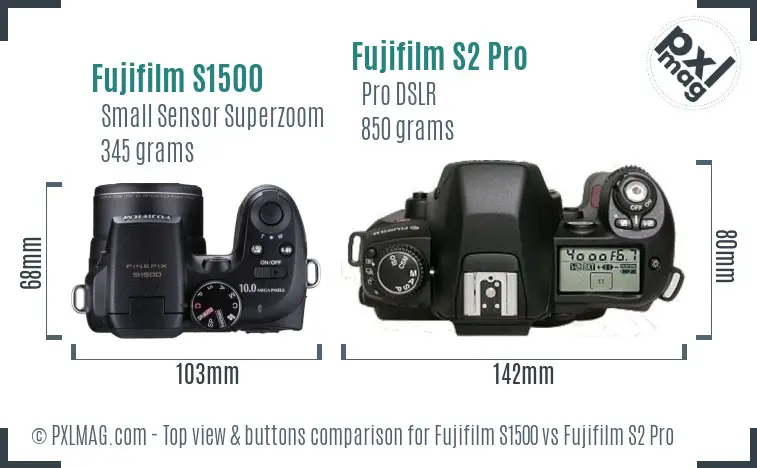 Fujifilm S1500 vs Fujifilm S2 Pro top view buttons comparison