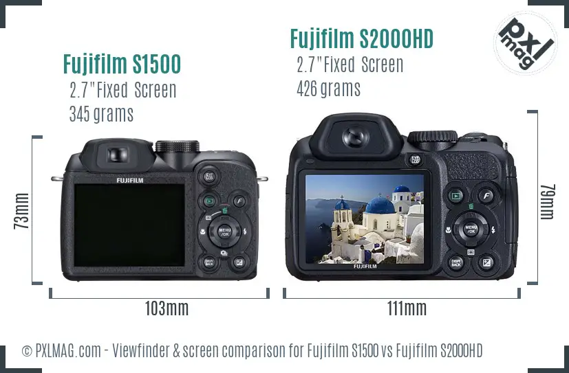 Fujifilm S1500 vs Fujifilm S2000HD Screen and Viewfinder comparison