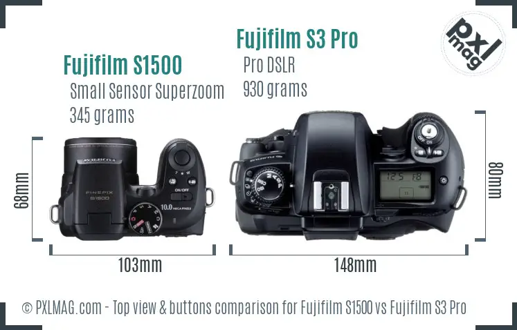 Fujifilm S1500 vs Fujifilm S3 Pro top view buttons comparison