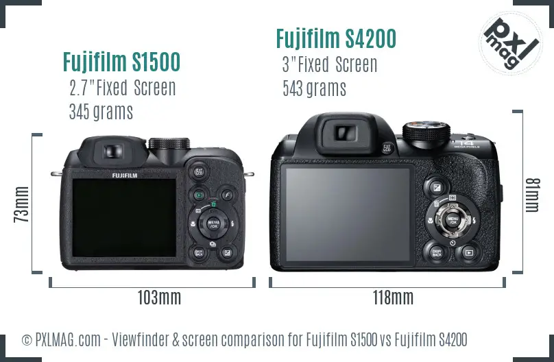 Fujifilm S1500 vs Fujifilm S4200 Screen and Viewfinder comparison