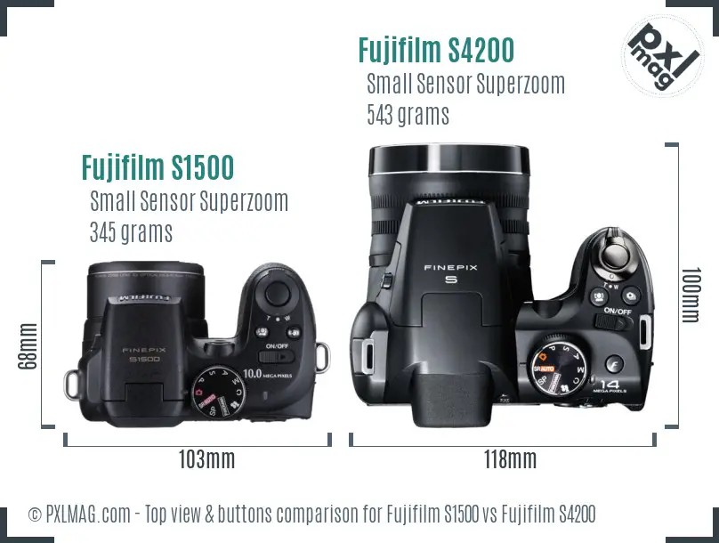 Fujifilm S1500 vs Fujifilm S4200 top view buttons comparison