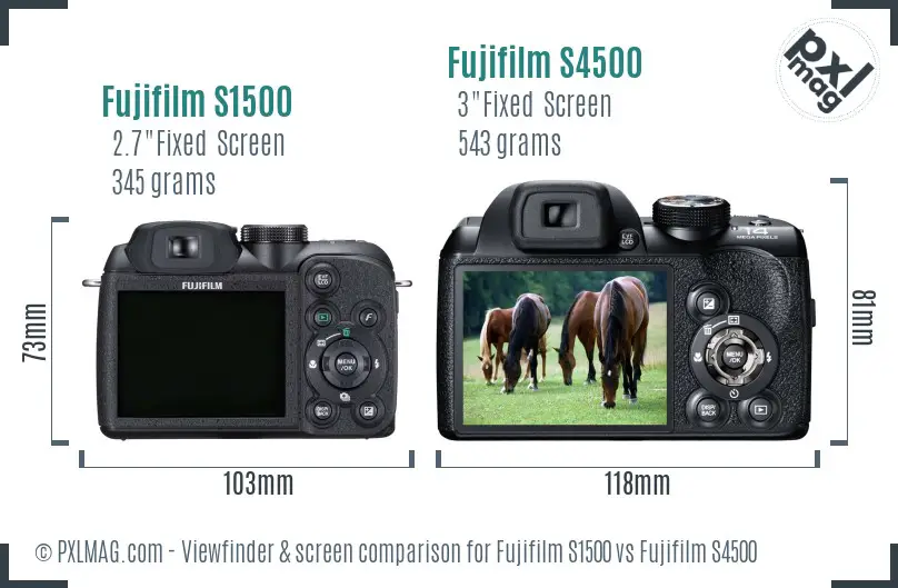 Fujifilm S1500 vs Fujifilm S4500 Screen and Viewfinder comparison