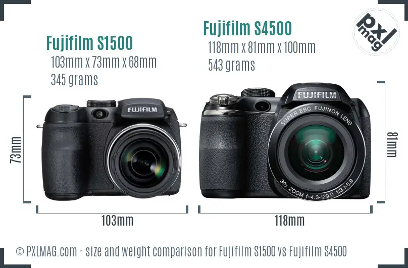 Fujifilm S1500 vs Fujifilm S4500 size comparison