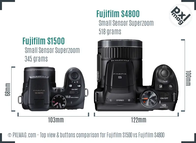 Fujifilm S1500 vs Fujifilm S4800 top view buttons comparison