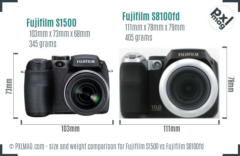 Fujifilm S1500 vs Fujifilm S8100fd size comparison