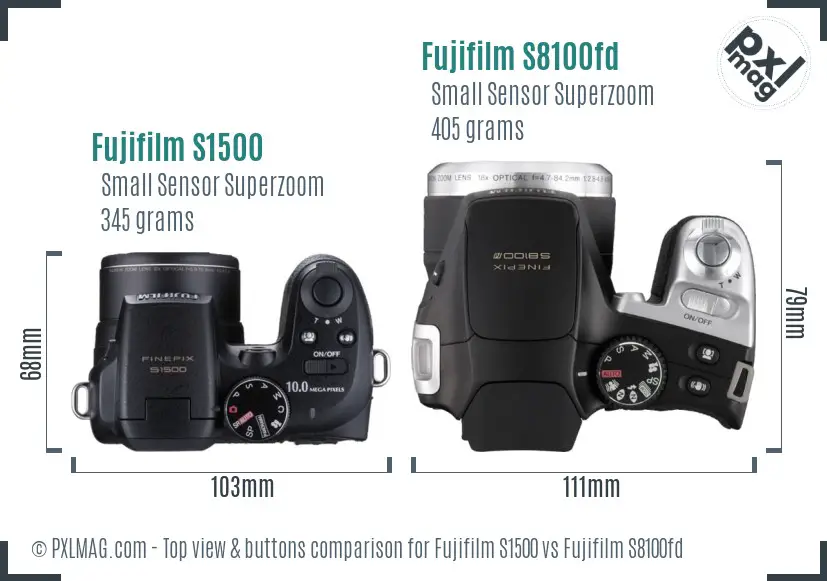 Fujifilm S1500 vs Fujifilm S8100fd top view buttons comparison