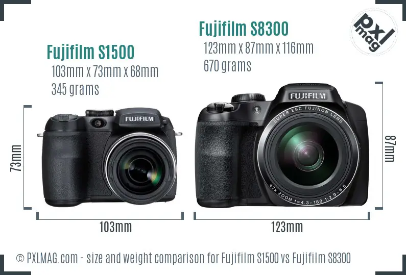 Fujifilm S1500 vs Fujifilm S8300 size comparison