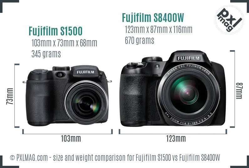 Fujifilm S1500 vs Fujifilm S8400W size comparison