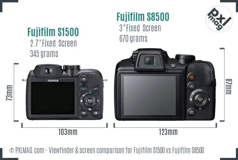 Fujifilm S1500 vs Fujifilm S8500 Screen and Viewfinder comparison