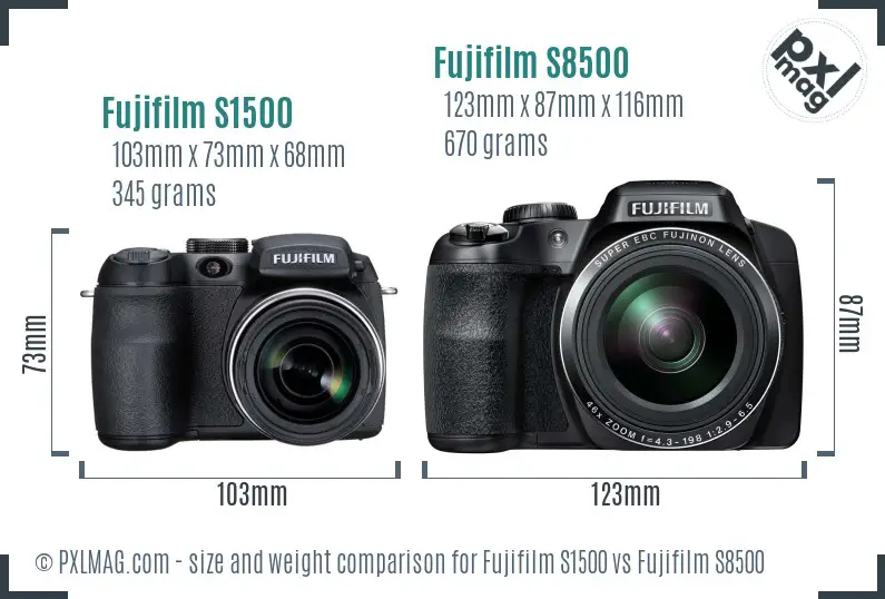 Fujifilm S1500 vs Fujifilm S8500 size comparison