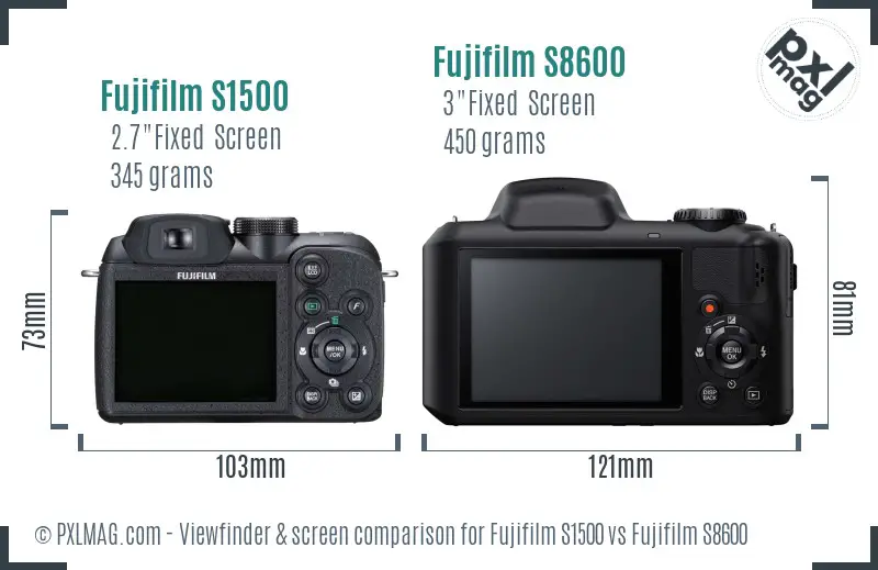 Fujifilm S1500 vs Fujifilm S8600 Screen and Viewfinder comparison