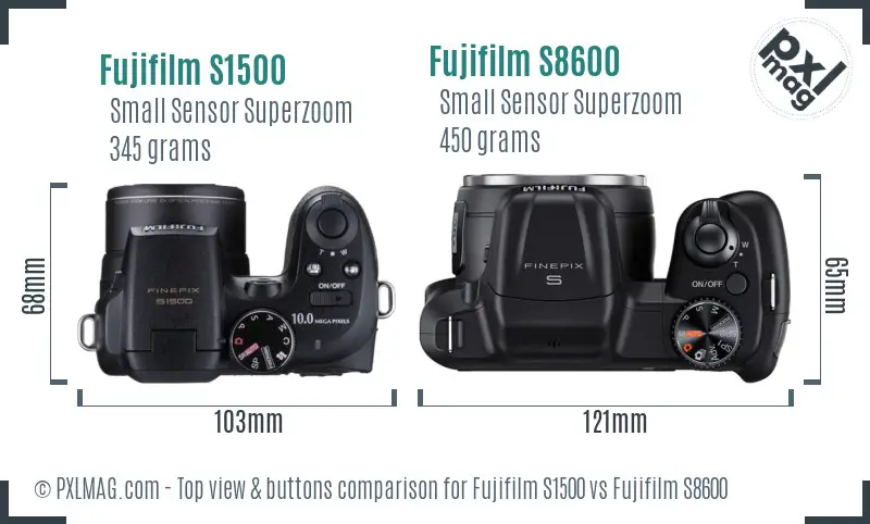 Fujifilm S1500 vs Fujifilm S8600 top view buttons comparison