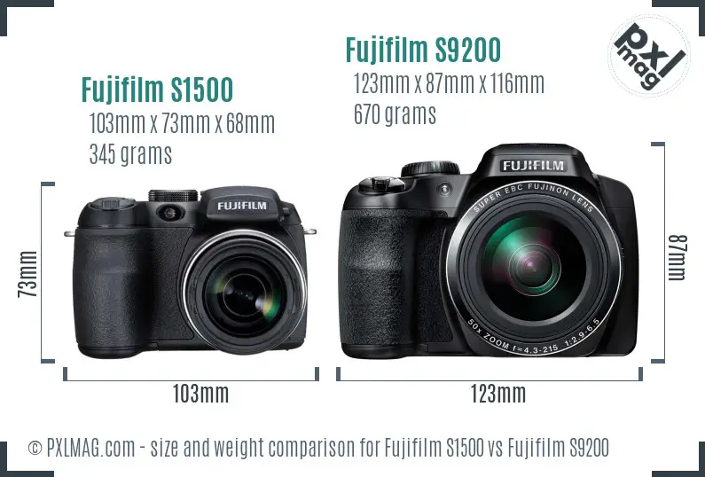 Fujifilm S1500 vs Fujifilm S9200 size comparison