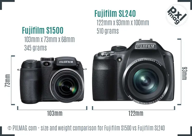 Fujifilm S1500 vs Fujifilm SL240 size comparison