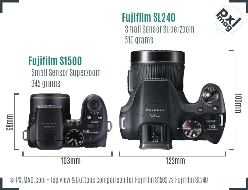 Fujifilm S1500 vs Fujifilm SL240 top view buttons comparison